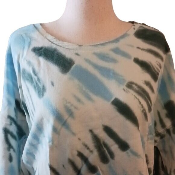 NEW Lucky Brand Crew Neck Cropped Blue Green Tie-Dye Sweatshirt Size XXL - Picture 6 of 11